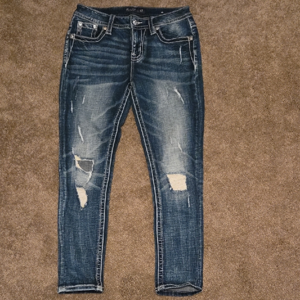 Miss Me Distressed Ankle Jeans in Blue